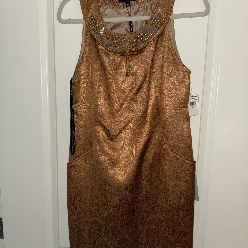 Alexia Admor Gold Sheath Mini Dress Cowl Neck Sleeveless